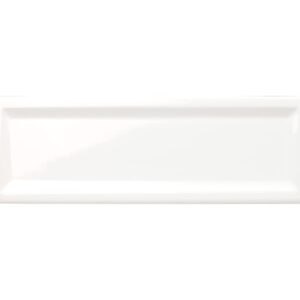 Glossy white kitchen tile with beveled edges.